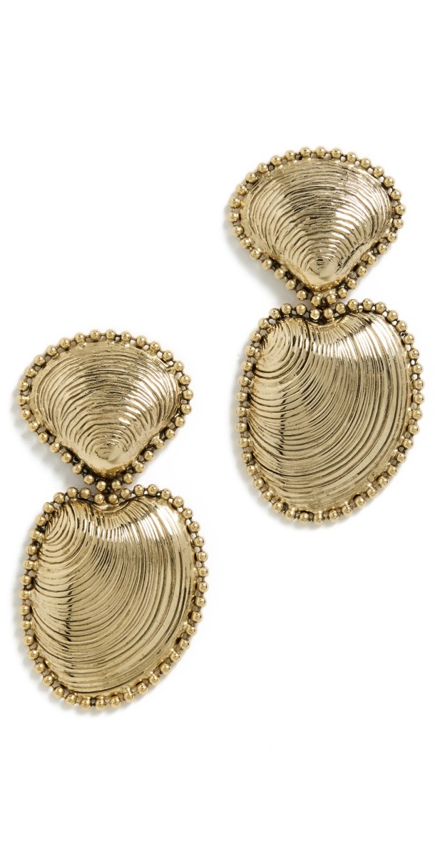 LELET NY Kya Ball Chain Seashell Drop Earrings Antique Gold