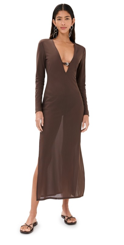 STAUD Cleo Dress Dark Chocolate