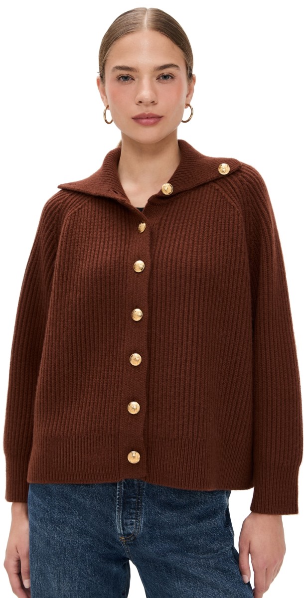 Nili Lotan Deryl Cashmere Cardigan Dark Rust