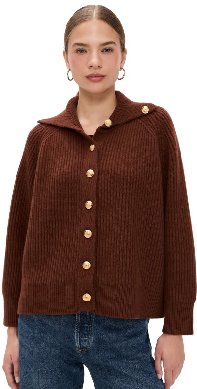 Nili Lotan Deryl Cashmere Cardigan Dark Rust