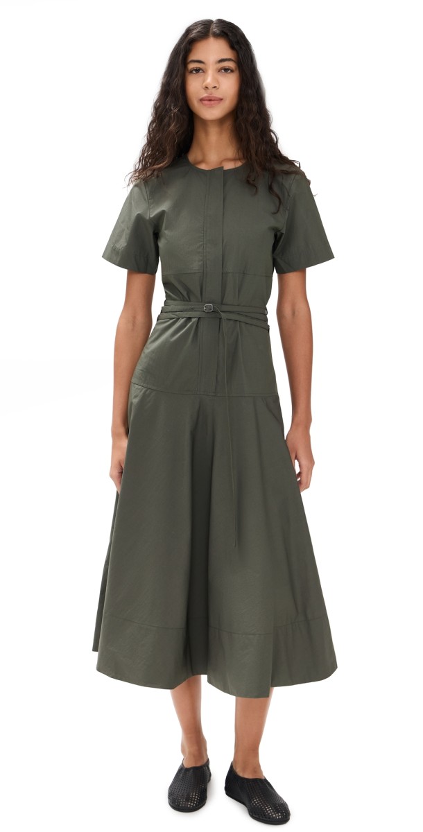 Proenza Schouler White Label Elizabeth Dress in Parachute Cotton Dark Spruce