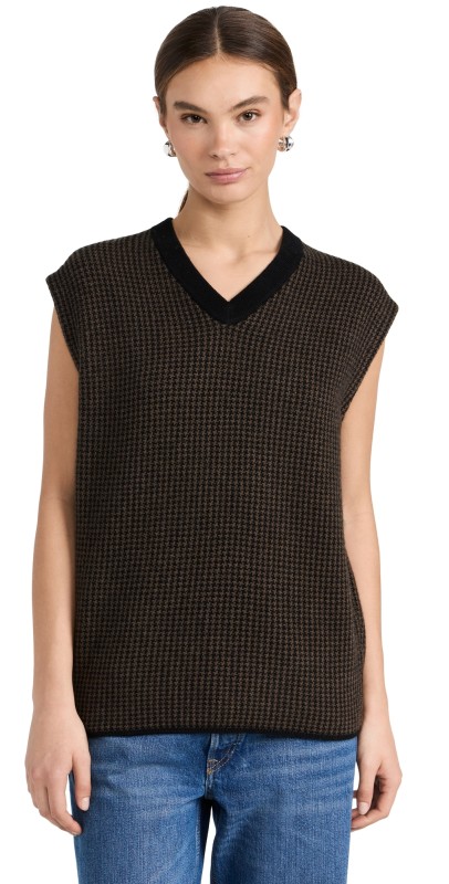 Vince Houndstooth Stitch Vest Vine Combo