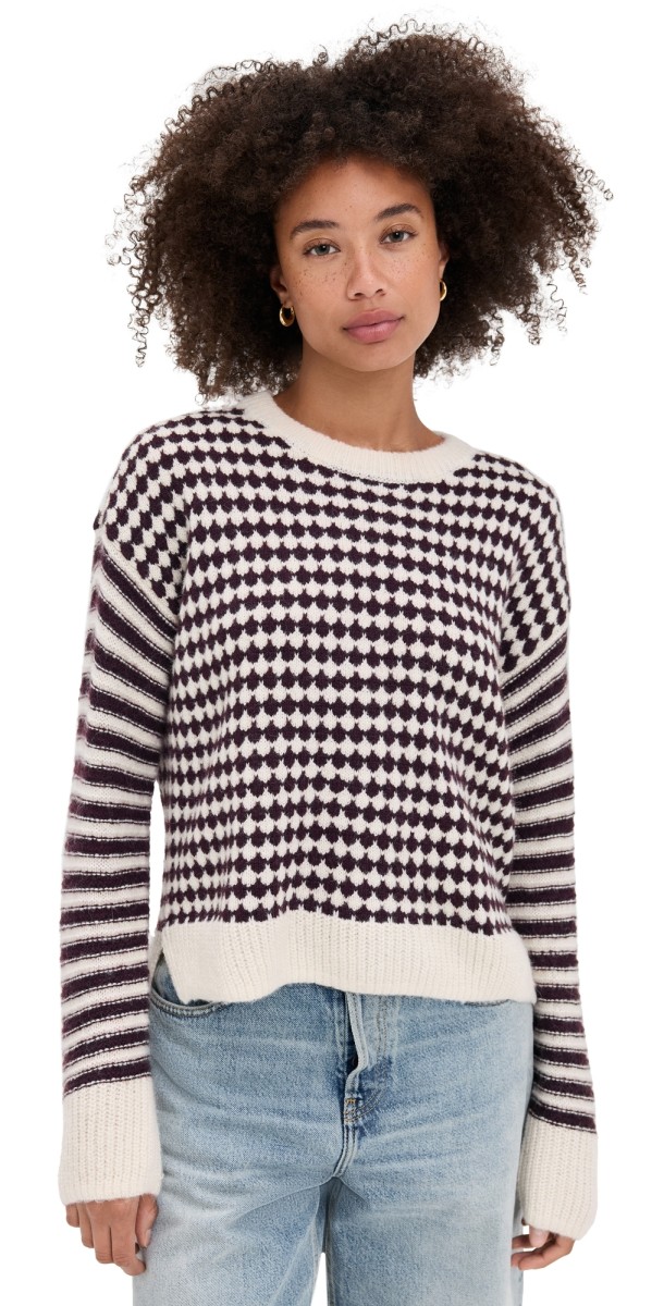 Madewell Mixed Stripe Pullover Sweater Mocha/Ivory