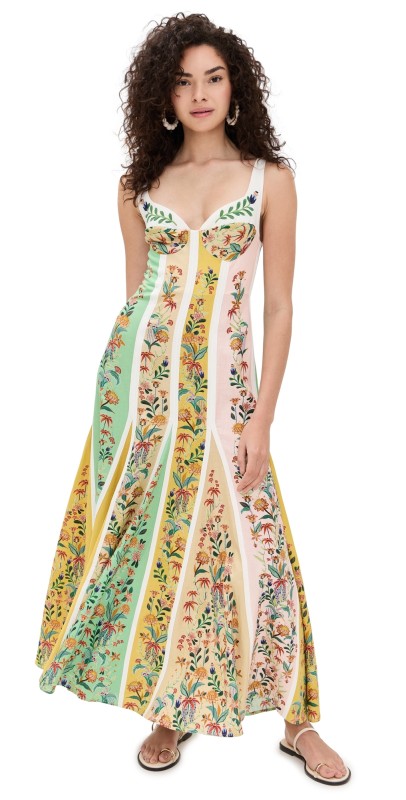 FARM Rio Delicate Floral Stripes Multicolor Sleeveless Gore Dress Delicate Floral Stripes Multi