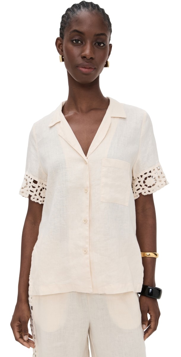 Little Lies Crochet Sleeve Shirt Cream