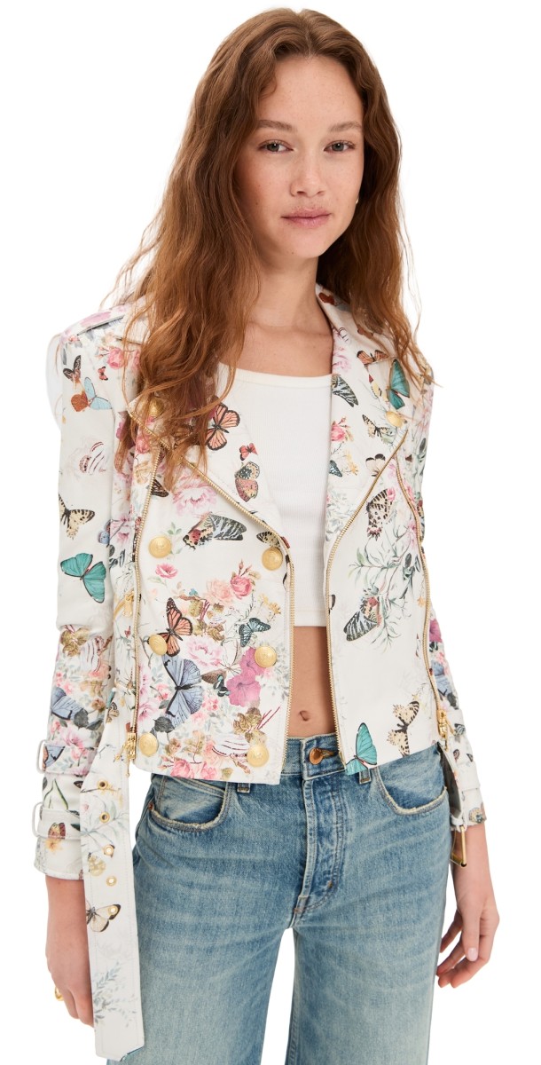 L'AGENCE Billie Belted Leather Jacket Charonda Butterfly