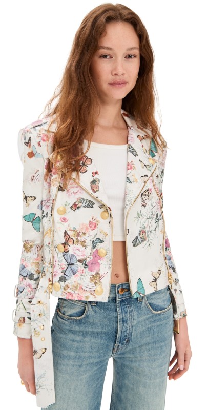 L'AGENCE Billie Belted Leather Jacket Charonda Butterfly