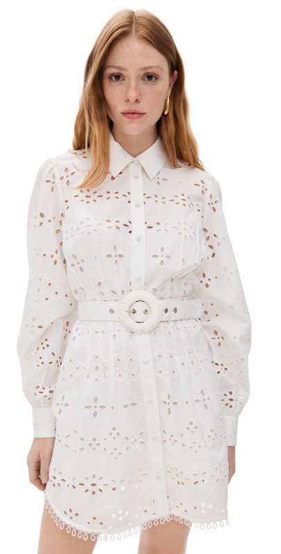 Hemant and Nandita Short Dress with Buckle Belt and Slip Off White