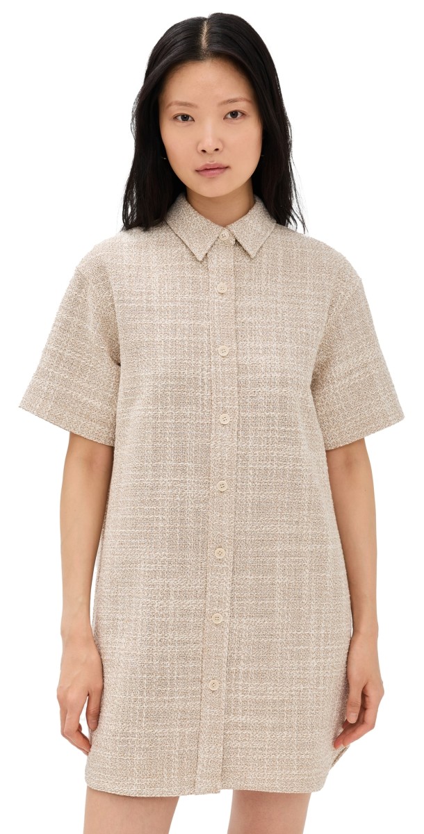Theory Easy Mini Shirt Dress Taupe Multi