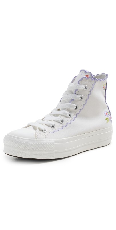 Converse Chuck Taylor All Star Lift Platform Embroidered Flowers Sneakers Vintage White/Violet Heat