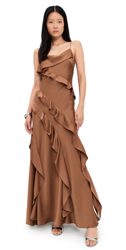 AMUR Ellen Ruffle Gown Nutmeg