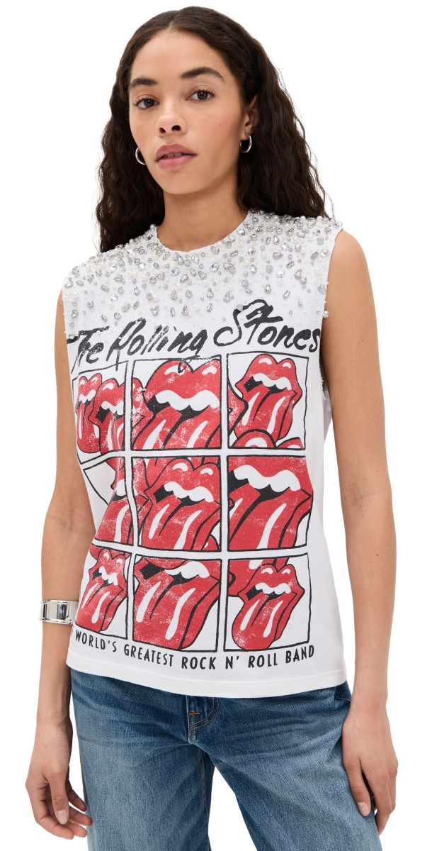 alice + olivia Micah Embell Muscle Tank Off White Multi