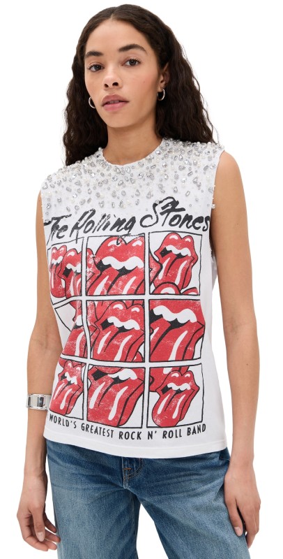 alice + olivia Micah Embell Muscle Tank Off White Multi