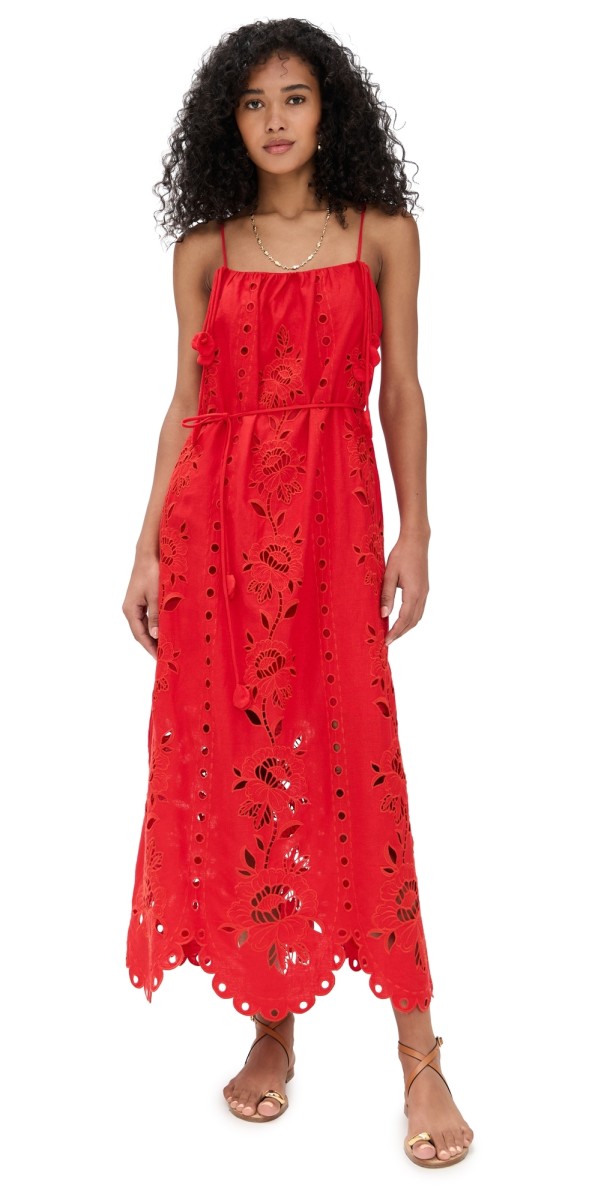 FARM Rio Red Flowers Richelieu Sleeveless Maxi Dress Red