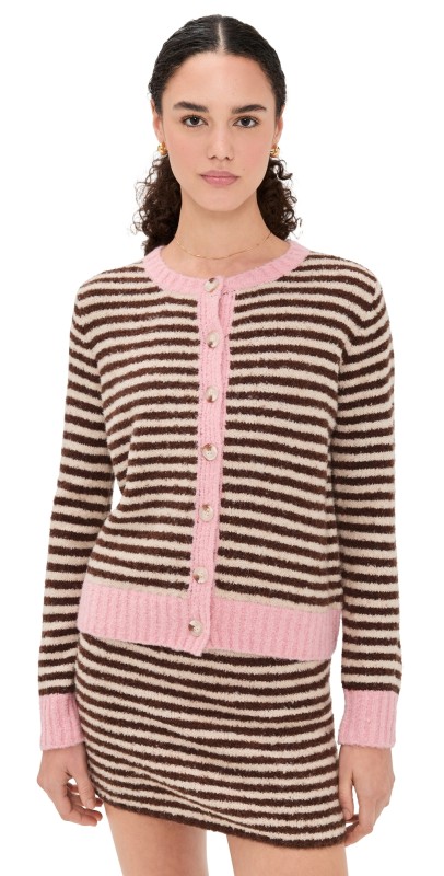 Another Girl Stripe Cardigan Chocolate/Cream Stripe