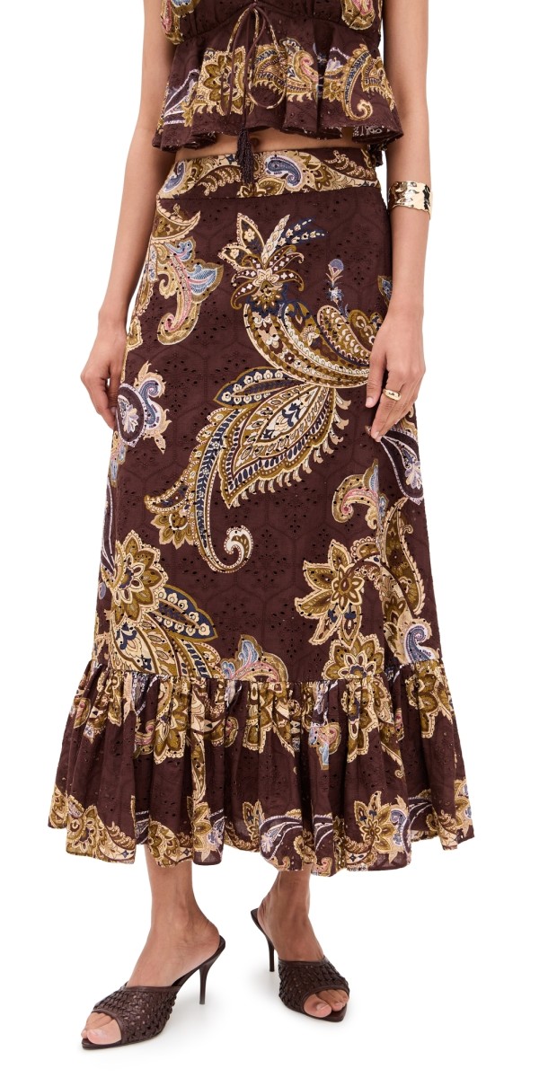 Hemant and Nandita A-Line Ankle Length Skirt Brown