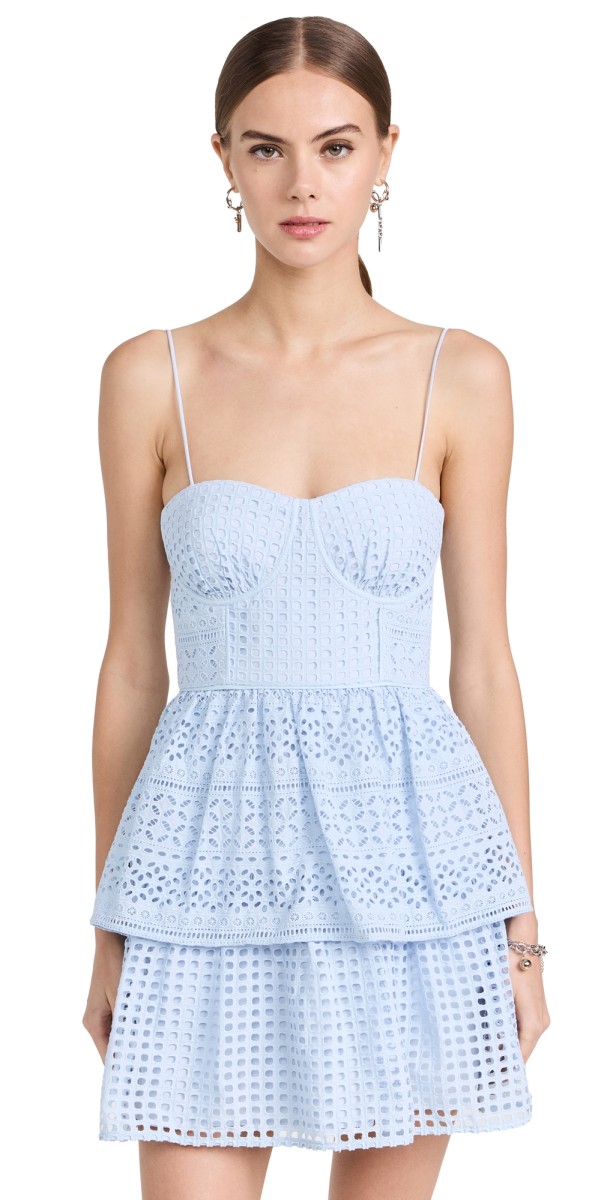 Self Portrait Light Blue Broderie Anglaise Mini Dress Light Blue