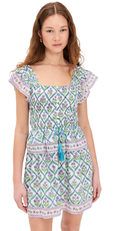 Bell Fleur Mini Dress Turquoise Purple Diamond