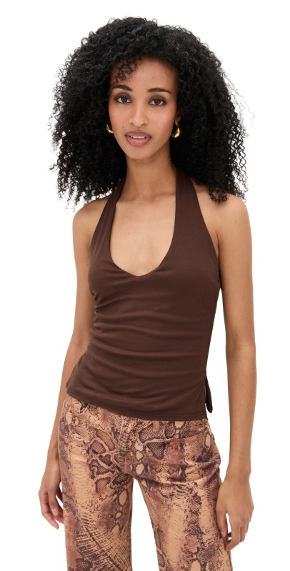Runaway the Label Andie V-Neck Halter Top Bitter Chocolate