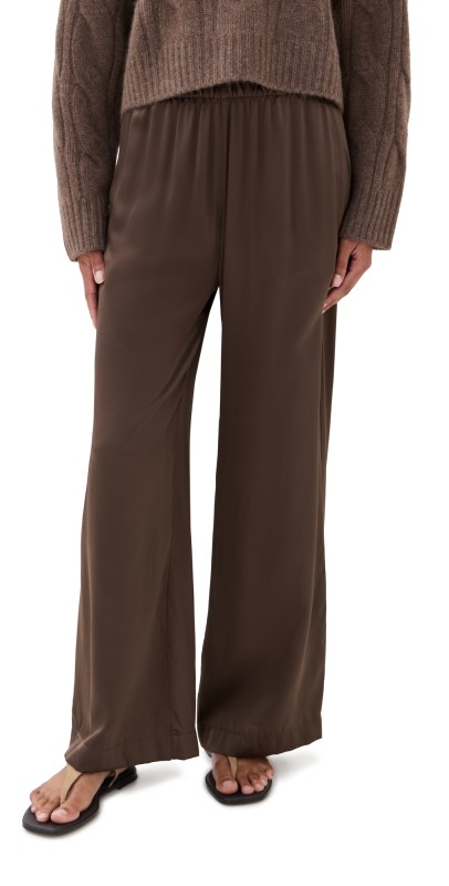 Sablyn Brynn Silk High Rise Pull On Wide Leg Pants Swiss Brown