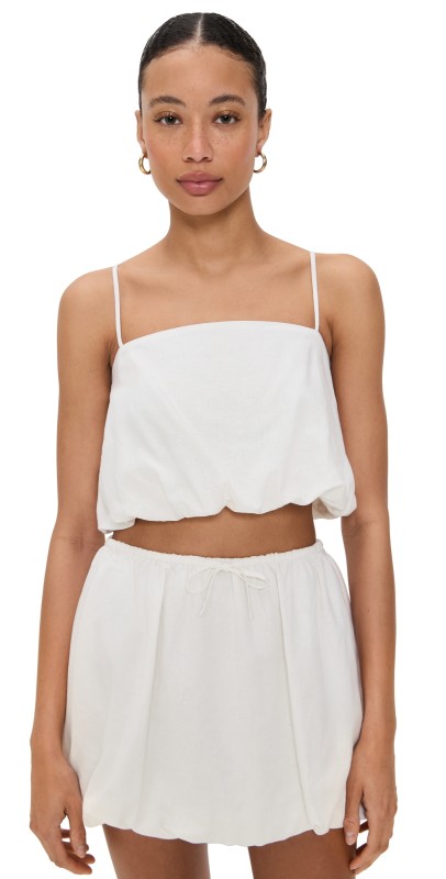 Onia Air Linen Bubble Crop Top White