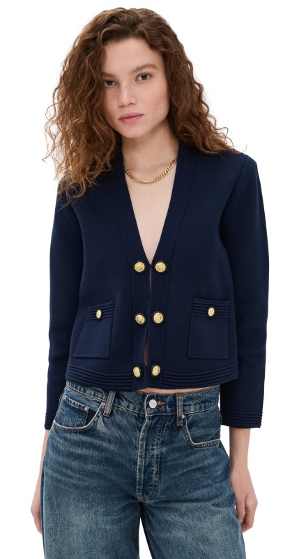 L'AGENCE Catie V-Neck Knit Blazer Midnight/Gold