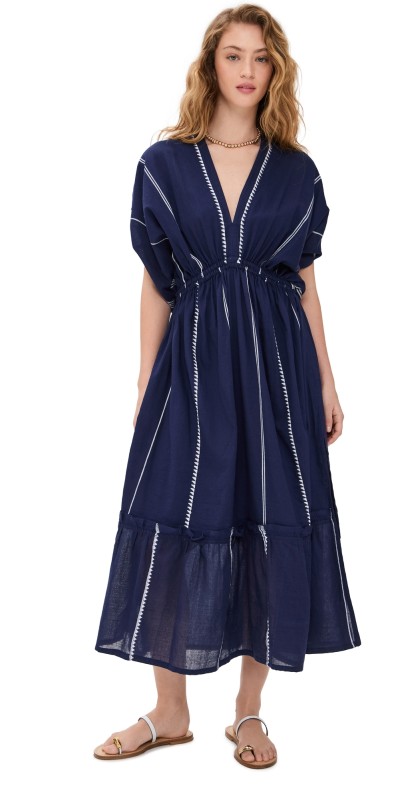 lemlem Nunu Plunge Neck Dress Navy