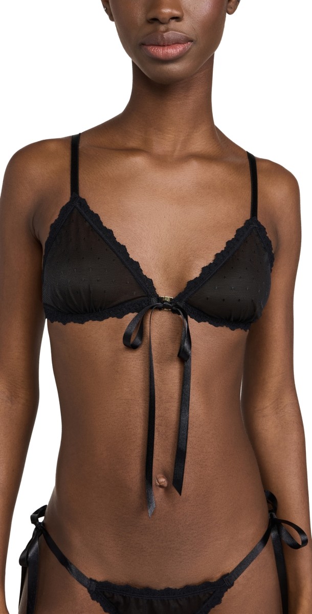 Hanky Panky Dotted Tulle Front Tie Bralette Black