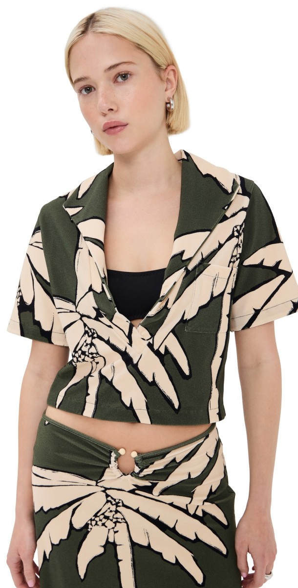 Johanna Ortiz Palms Misty Hem Tee Salty Palms Green/Ecru