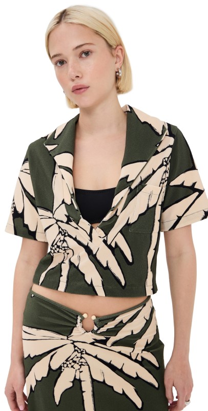 Johanna Ortiz Palms Misty Hem Tee Salty Palms Green/Ecru