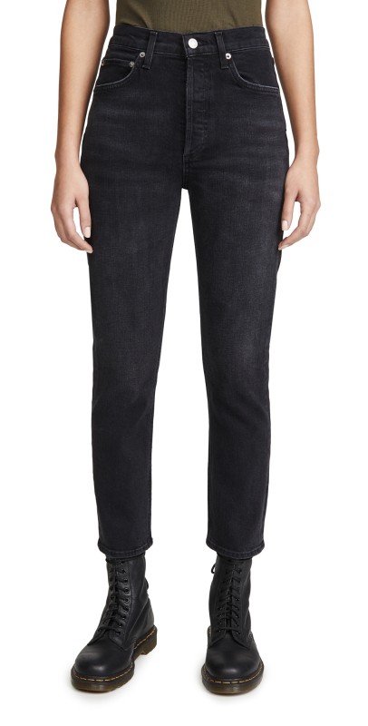 AGOLDE Riley High Rise Straight Crop Jeans Black Pepper