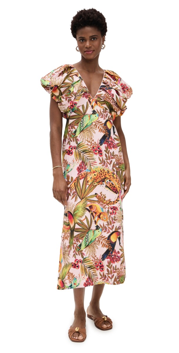 FARM Rio Into The Jungle Pink Sleeveless Midi Dress Into The Jungle Pink