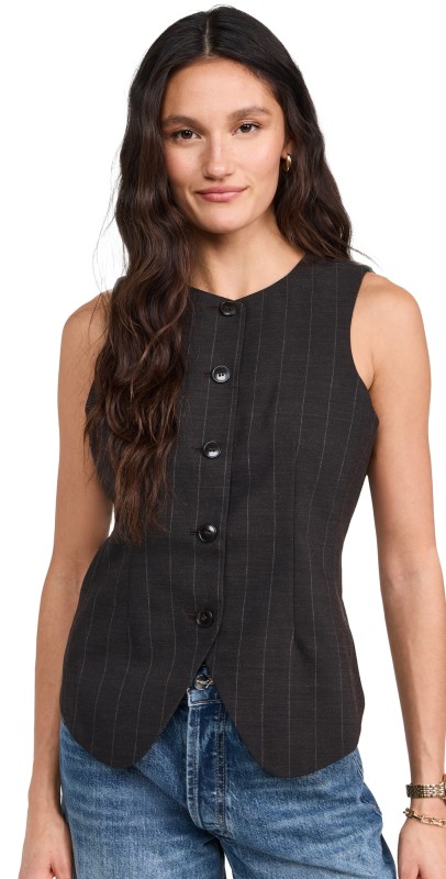 Madewell Top Bayley Vest Chocolate Wide Pinstripe