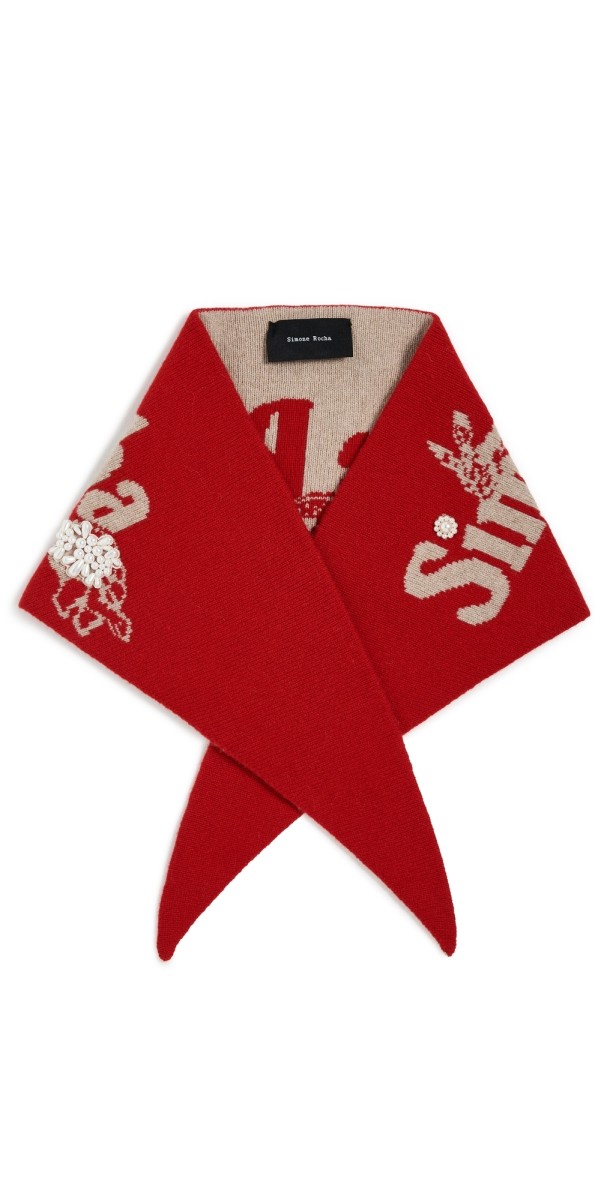 Simone Rocha Graphic Logo Knit Neckerchief Red/Oat/Pearl