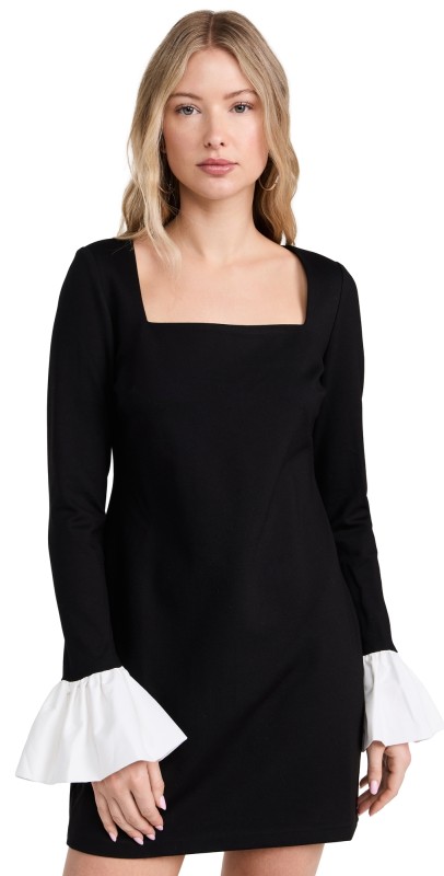 WAYF Ruffle Cuff Mini Dress Black