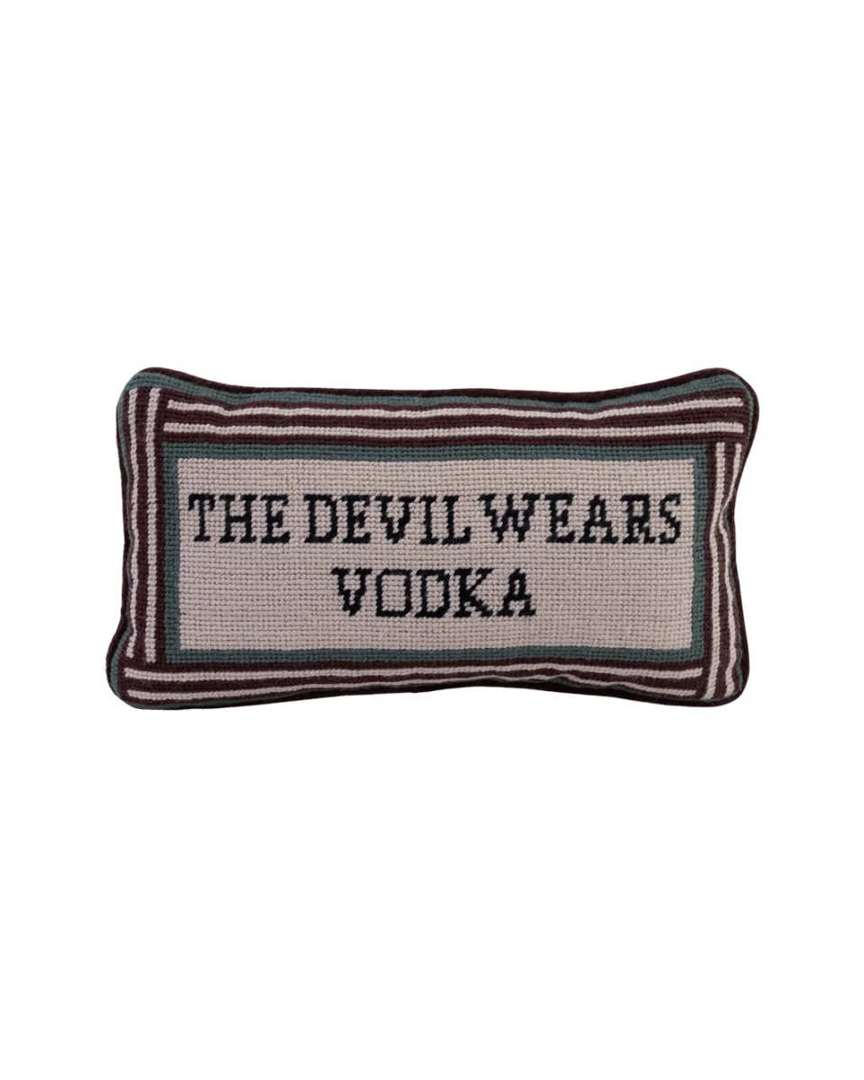 Devil Wears Vodka Needlepoint Pillow