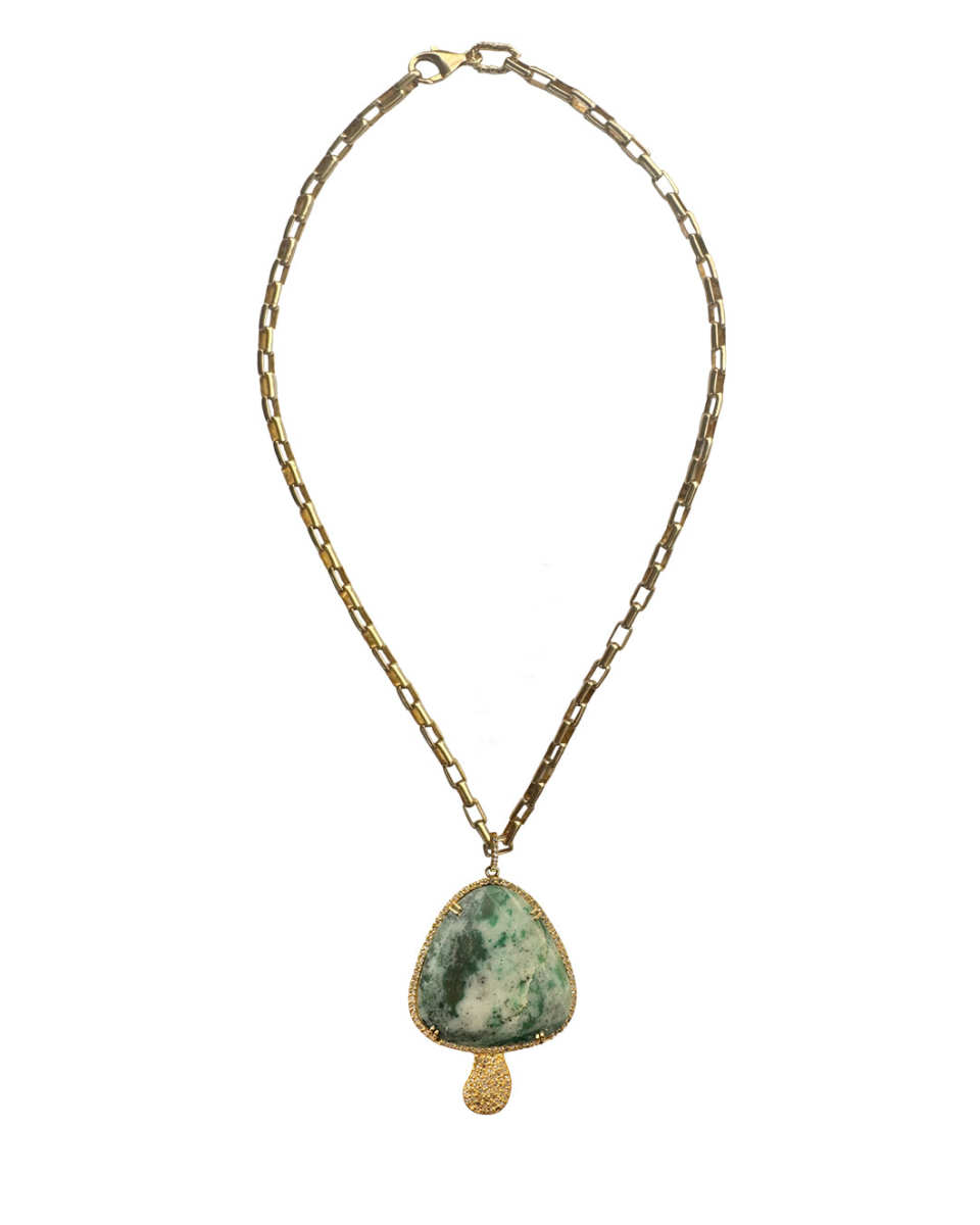Jade and Diamond Mushroom Necklace