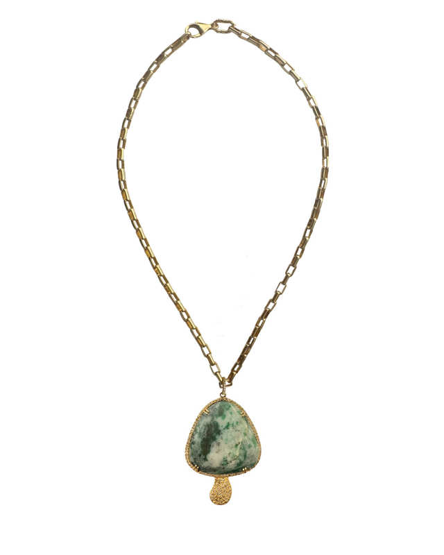 Jade and Diamond Mushroom Necklace
