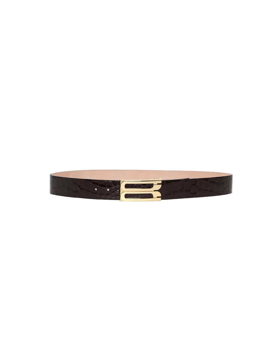 Jumbo Frame Belt In Espresso Croc Embossed Calf Leather