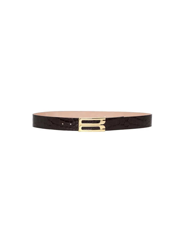 Jumbo Frame Belt In Espresso Croc Embossed Calf Leather