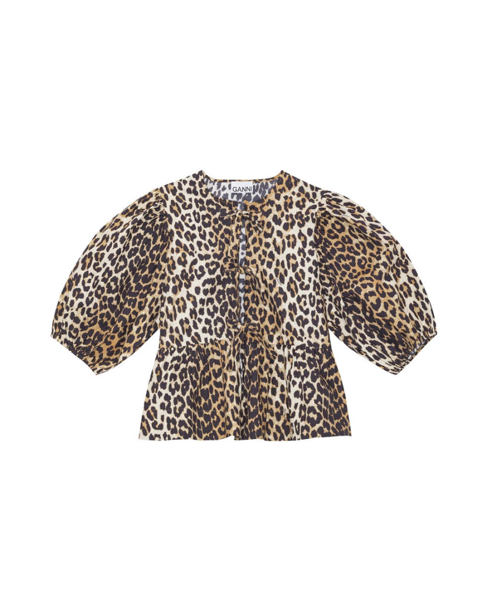 Leopard Cotton Poplin Peplum Blouse