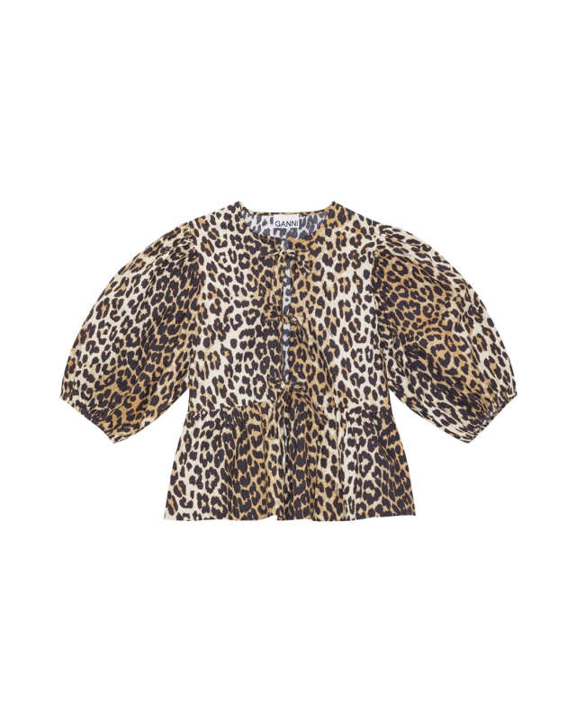 Leopard Cotton Poplin Peplum Blouse