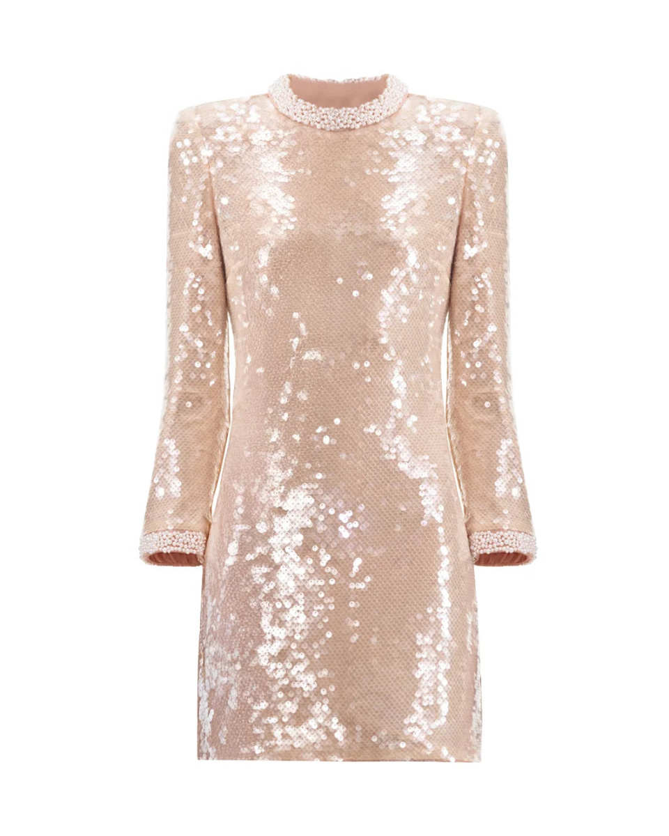 Pearl Trim Sequin Mini Dress