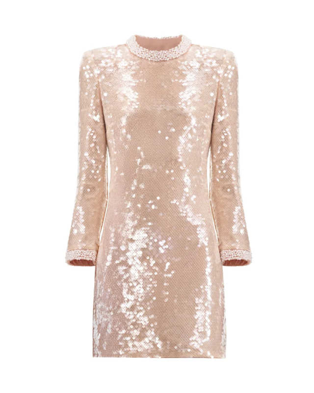 Pearl Trim Sequin Mini Dress