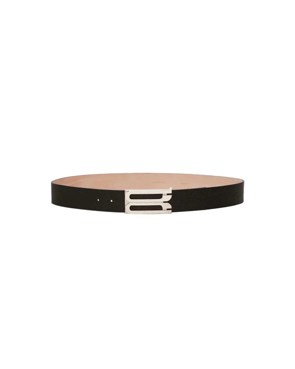 Silver Buckle Jumbo Dorian Belt In Black Grained Leather