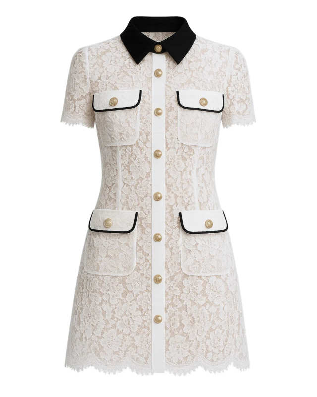 White Lace Contrast Collar Mini Dress