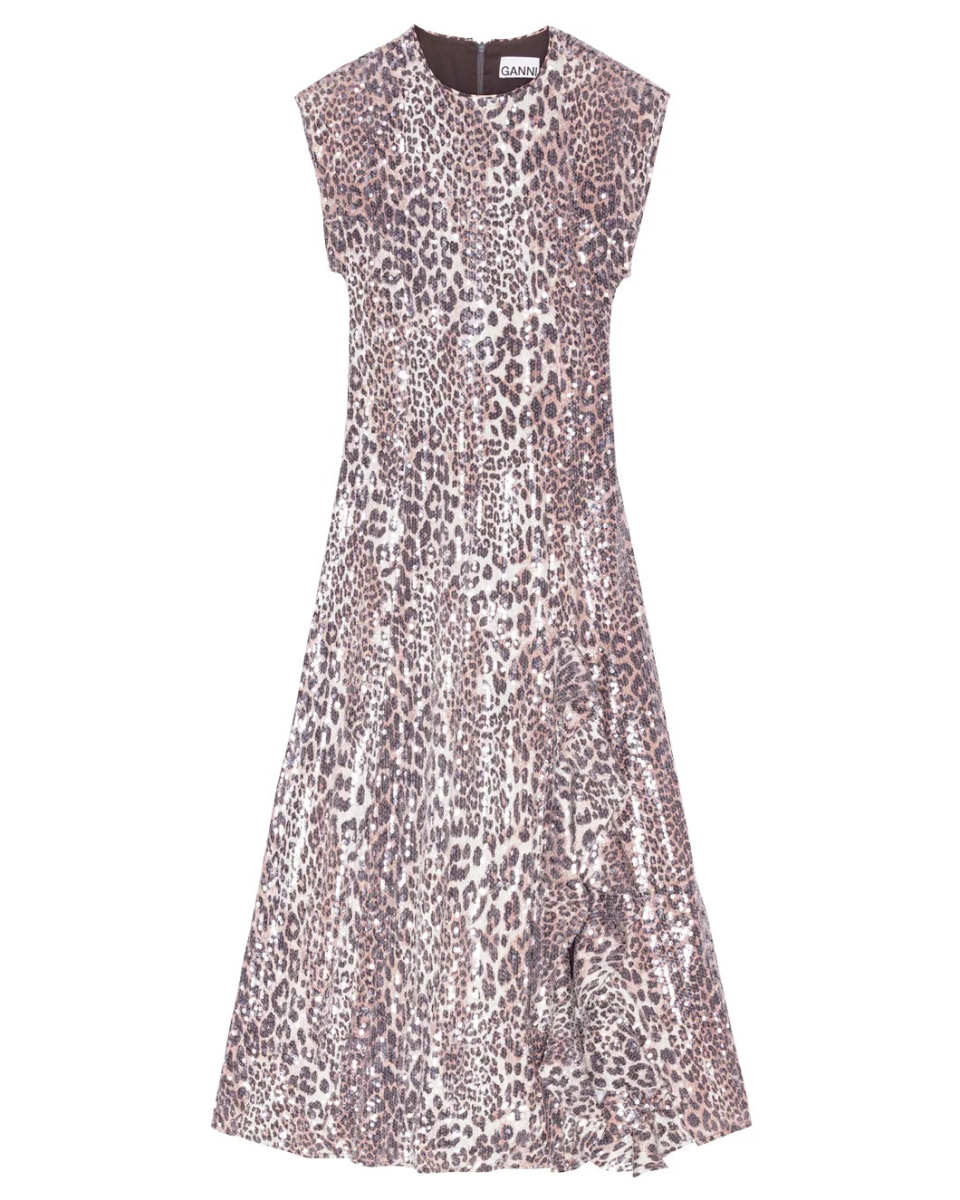 Leopard Stretch Sequins Long Dress