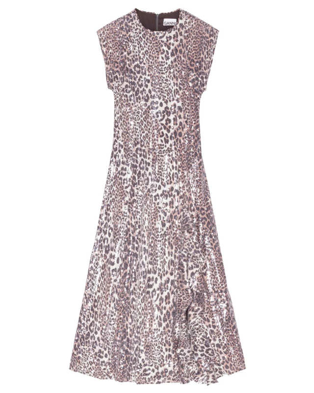 Leopard Stretch Sequins Long Dress