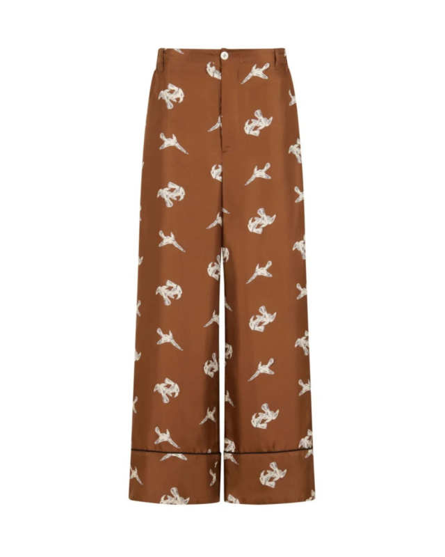 Raven-Print Wide Leg Trousers