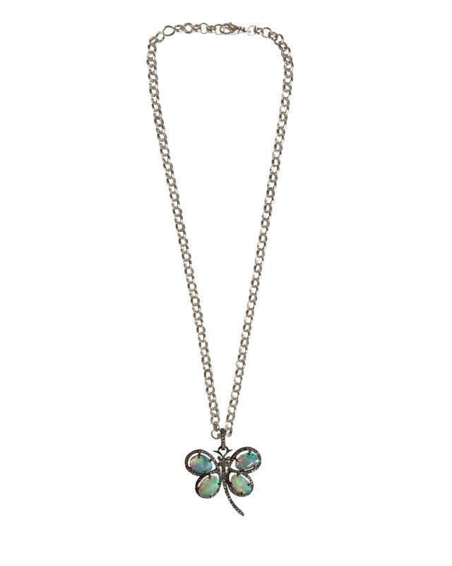 Opal Diamond Dragonfly Necklace
